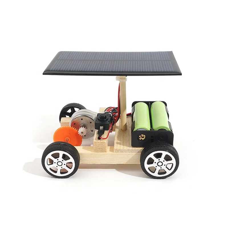 Children Science Experiment Education Diy Assemble Solar Power Panel Wooden Car Toy