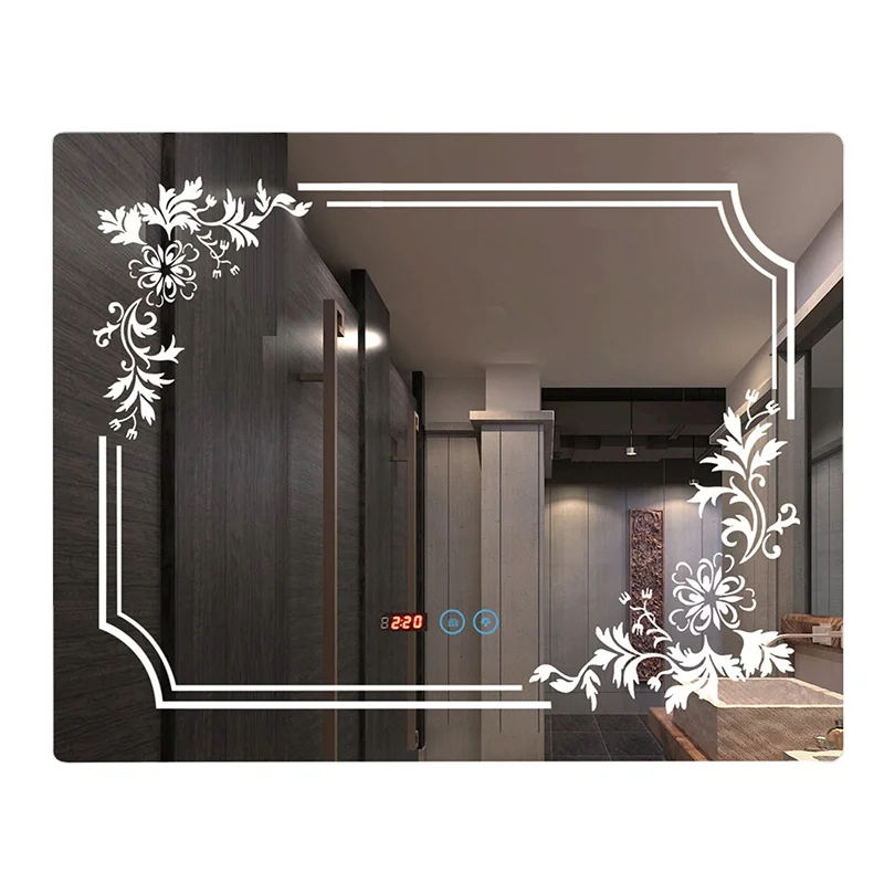 Роскошный отель умное светодиодное зеркало для ванной прямоугольник настенный дисплей времени с подсветкой музыкальное устройство гостиной комнаты