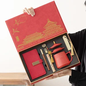 Customized Logo Gift Box Sets USB Flash Drive Metal Bookmark Signature Pen Water Cup A6 Notebook for Business Office Gift