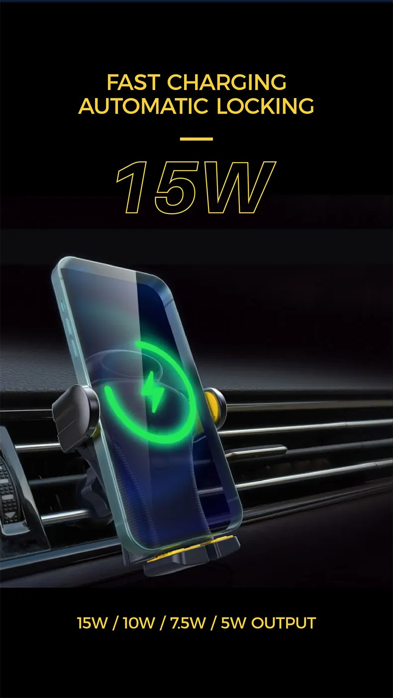 Custom Logo Qi2 15W Fast Charge Air Outlet Auto Clamping Wireless Car Charger for Universal Mobile Phone