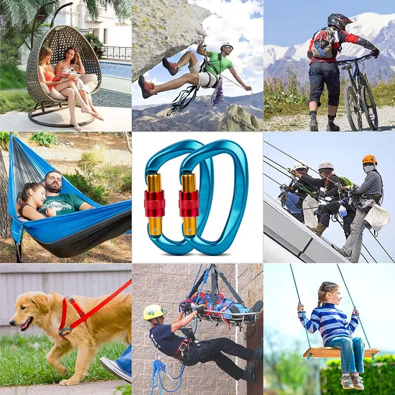 BT-AF812 Climbing Locking Carabiner Screw D Shape Aluminum 7075 25KN Safety Hook