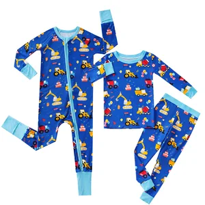 Custom Dinosaur Baby Clothes Onesie Zipper Baby Romper Bamboo Pajamas Children Jumpsuit Little Cute Printed Two Pieces Set