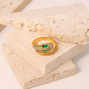 MW Women's 18K Gold-Plated Stainless Steel Ring with Classic and Unique Snake Design and Zircon Inlay, Open Style for Party