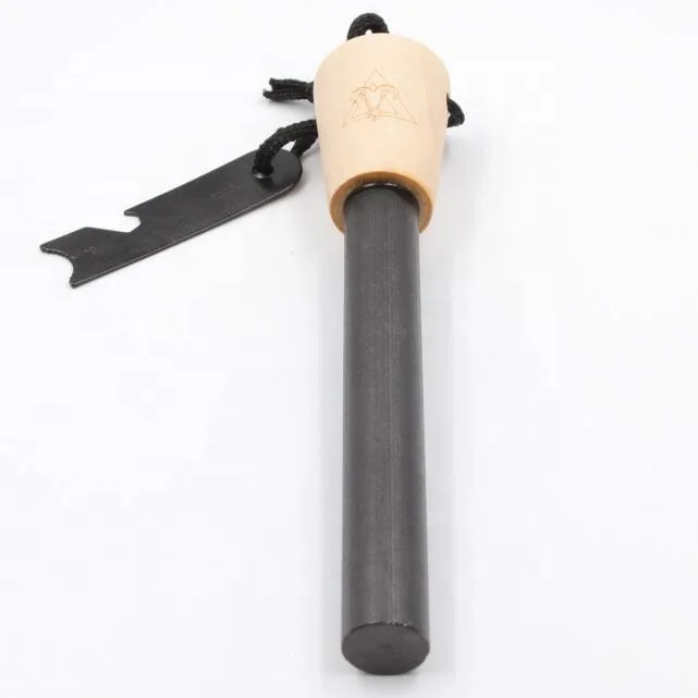 Big Size 3/4 inch Diameter Outdoor Survival Magnesium Flint Rod Camping Fat Fire Starter with Wooden Handle