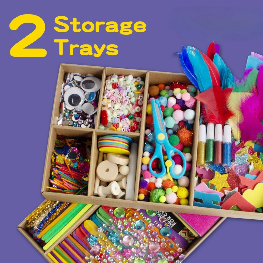 Kit D'activités Manuelles APLI Kids Crafty Box - 19258, Avec Pompons, Strass, Plumes, Yeux Mobiles, Livret D'exemples
