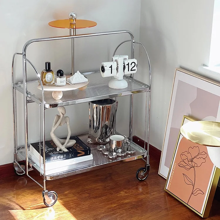 Mobile dining car rack Simple family bedroom trolley shelf living room wine hotel stainless steel trolley