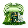Striped & Beer Clover Patchwork Ruffle Long Sleeve Dress