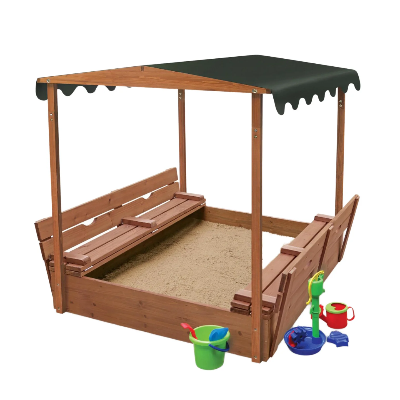 Unisex Kids Foldable Wooden Sandbox UV Resistant Roof Canopy Metal ...