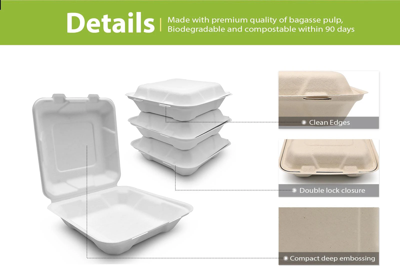 Fuling Biodegradable Sugarcane Bagasse 6x6 Inch Burger Hamburger Box ...