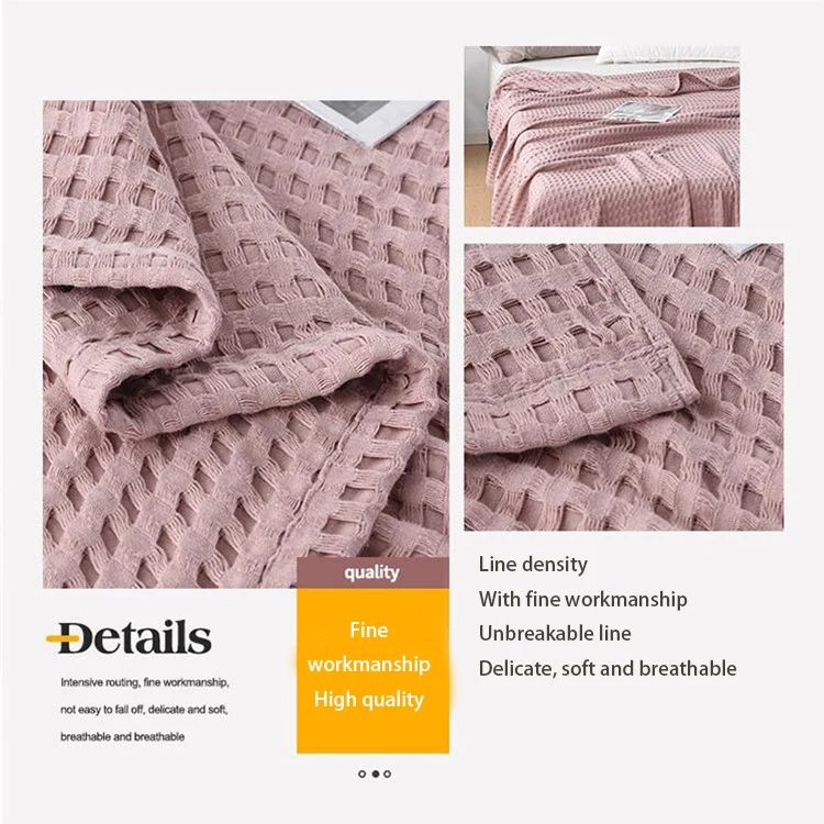 2024 spring cotton solid color sofa cover Waffle knitted thread blanket towelling blanket details