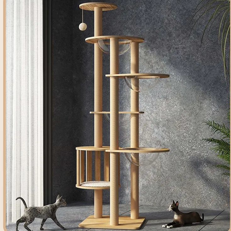 Solid Wood Cat Tree Cat Climbing Tower Modern Simple Cat Climbing Jumping Tower Extra Tall