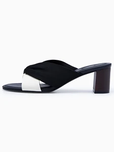 Women Black White Knit Slide Sandals Wood Effect Block Heel Luxury Summer Beach Resort Casual Comfort Walking Shoes Wholesale