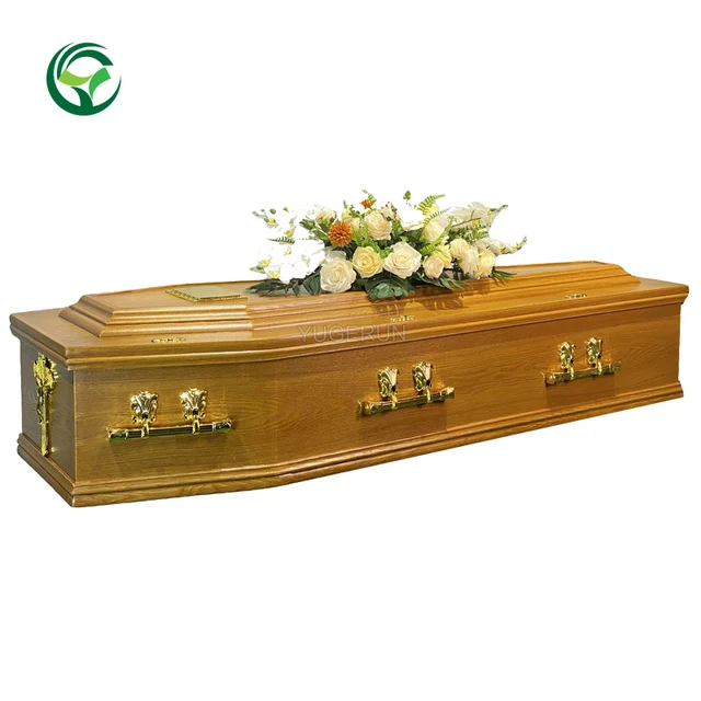 European Style Handmade Cheap MDF Chipboard Raised Lid Coffin Ash Wood Veneer with Handles for Cremation Burial Human Funeral