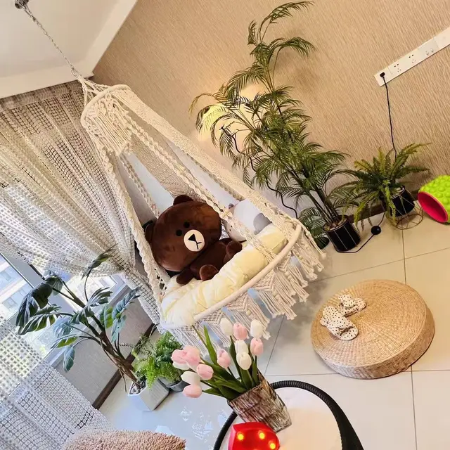 Handmade Bohemian Cotton Rope Chair for Home Decor Boho Wall Decoration Hanging Shelf for Balcony Swing Chair