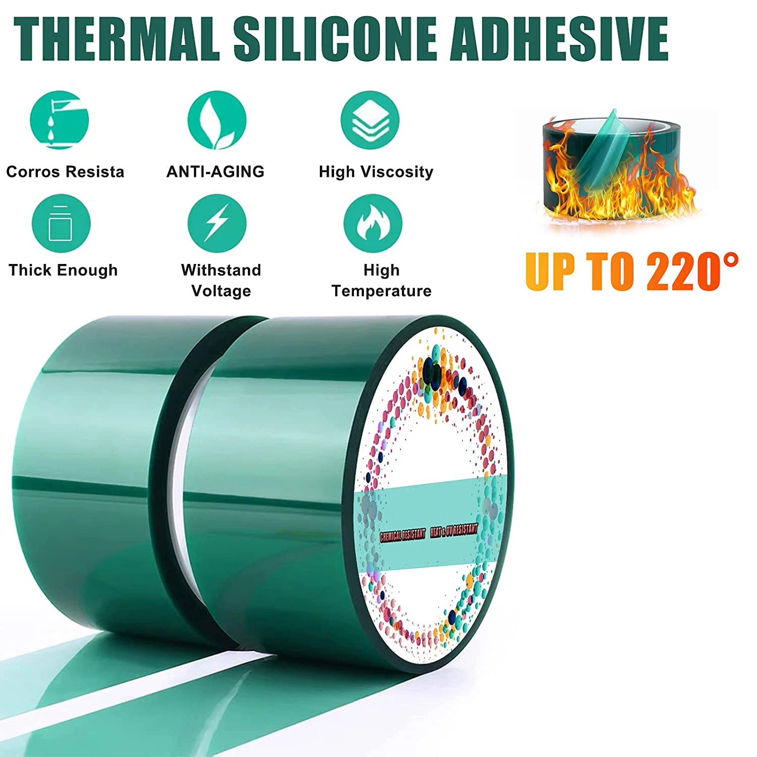 High Viscosity Circuit Boards Process Green Silicone Tape Anti-aging ...