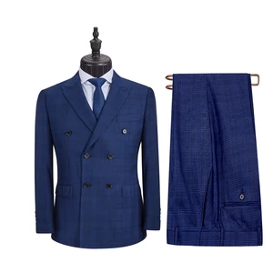 Dark Blue Checkered Double-breasted 2 Piece Set  Suit Formal Business Office Men Suits Manufacturer