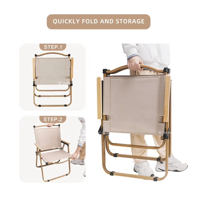 Benjia Stackable Portable Camp Kermit Wood Metal Camping Chair Folding Chairs for Camping Picnic