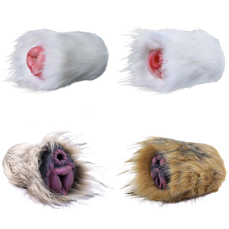 GEEBA Simulation Animal Fantasy Silicone Dog Masturbator Pocket Pussy Stroker with Animal Fur Fantasy Sex Plush Toys for Men