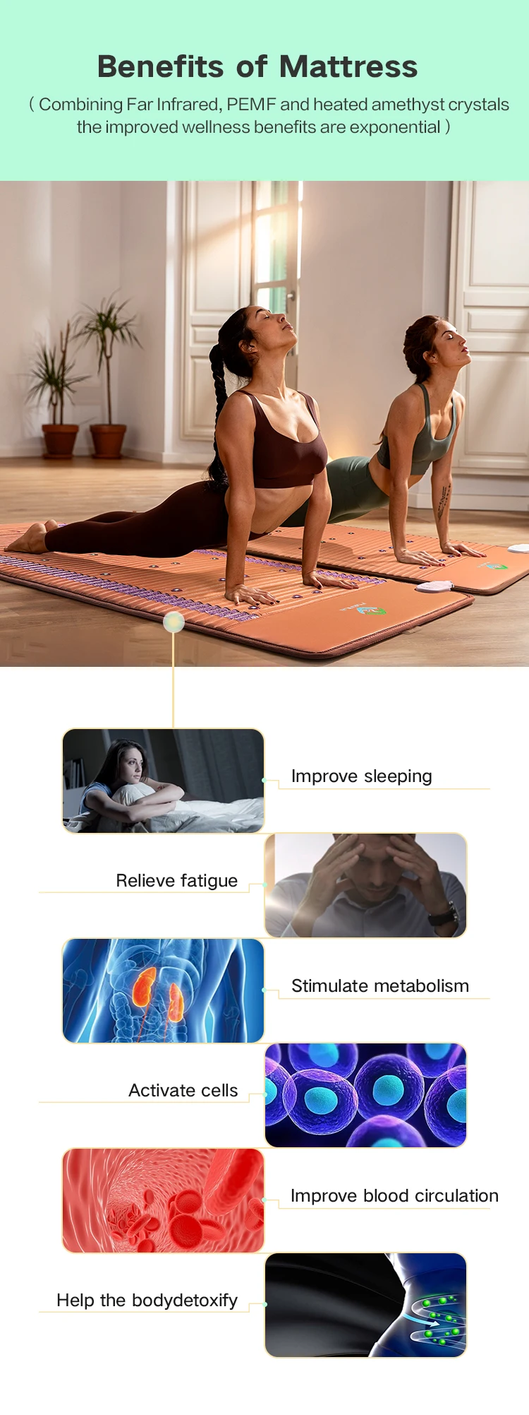 Factory Direct Pemf Therapy Mat Far Infrared Gemstone Mattress Negative Ion Therapy Fir