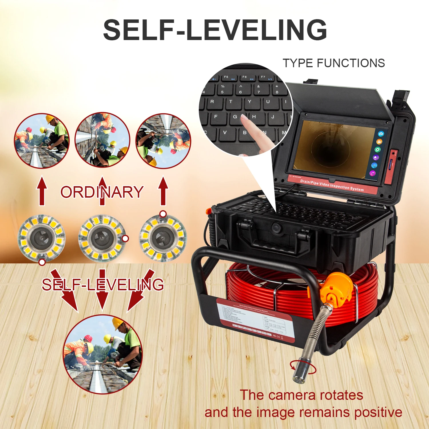 Sewer Inspcetion Camera 512HZ Sonde/Transmitter+Locator/Receiver, Drain Camera with 10.1inch 1080P Touch Screen Meter Counter 16GB Audio+Video for Pipes Inspection factory