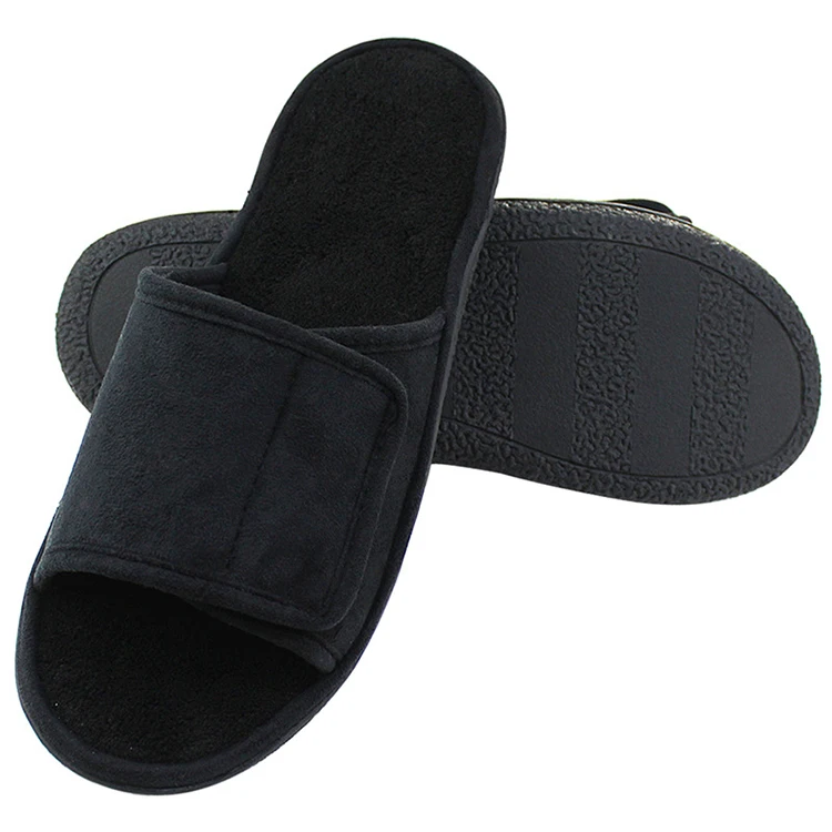 Cheap Extra Wide Cozy Adjustable Open Toe Memory Foam House Shoes Diabetic Indoor Home Slippers for Men