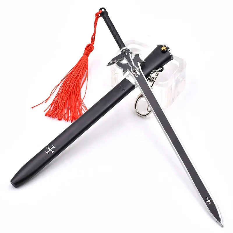 22cm Anime Sword Keychains Mini Japanese Sword Katana Key Chain SAO Elucidators Tiny Sword Model with Ejection Sheath