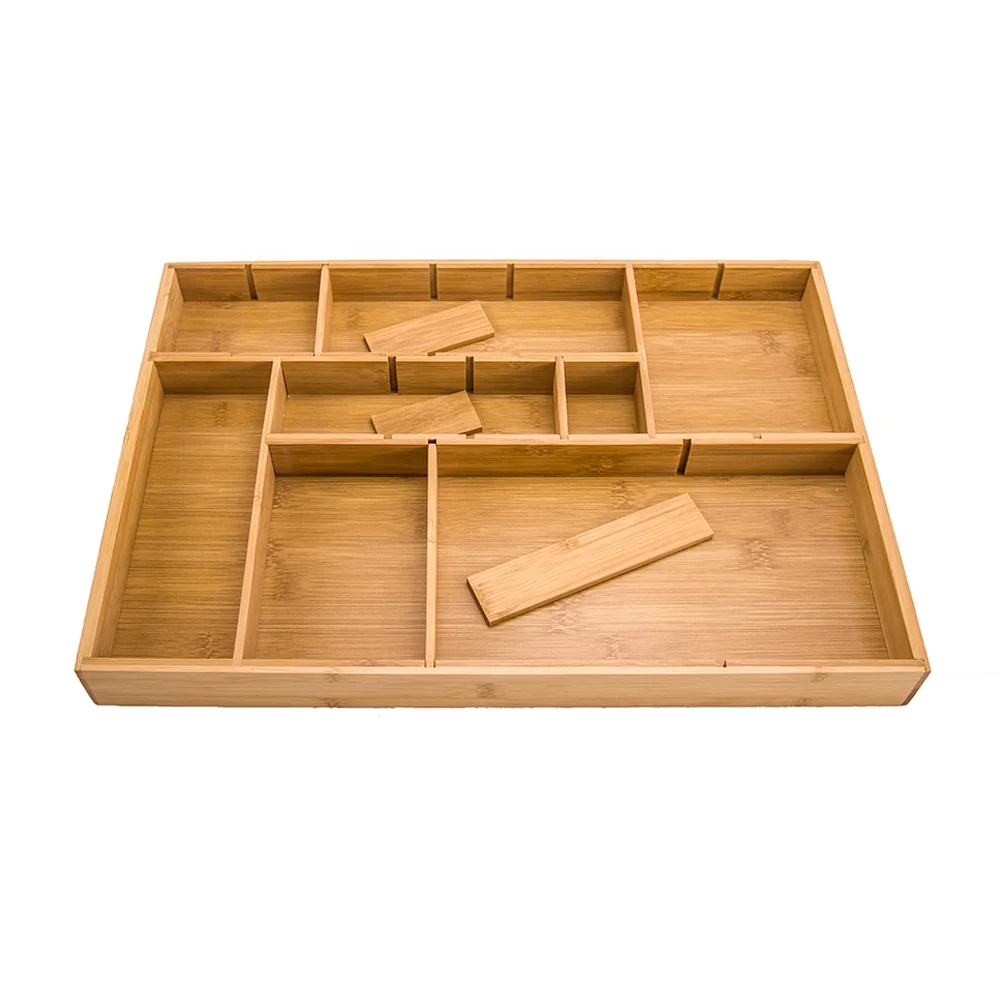 Новый дизайн, органайзер для посуды, ящик, регулируемый бамбуковый лоток для столовых приборов для кухонных ящиков