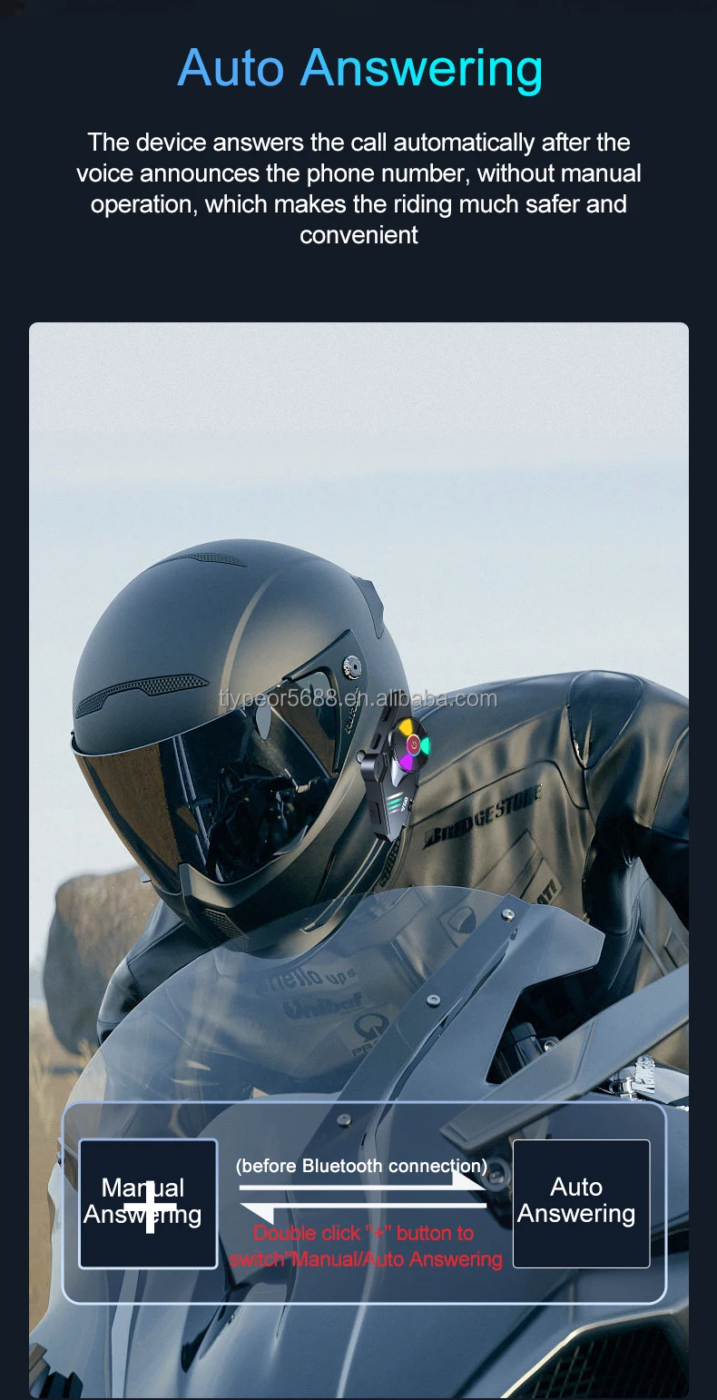 product tiypeor wireless waterproof dustproof helmet earphones support hands free calling connected two mobile phones long battery life-10