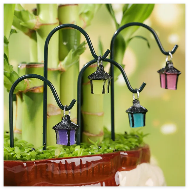 China Terrarium Flower Pots Figures Fairy Garden Miniature Glowing Luminous  Lantern Streetlight Lamp Night Light Bonsai Figurine