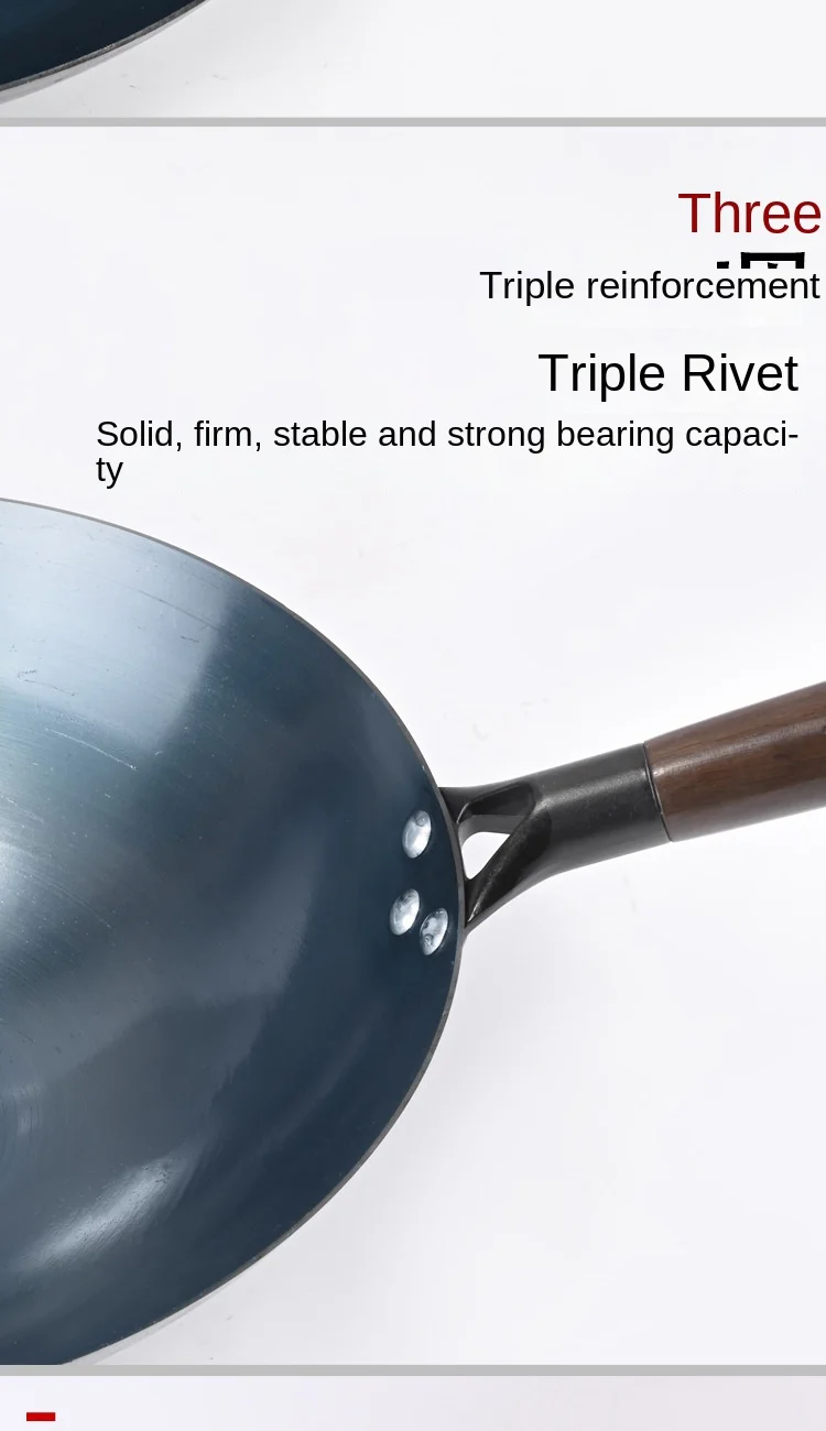 High Quality Pre Seasoned Carbon Steel Handle Hammered Chinese Wok Pan With Round Bottom