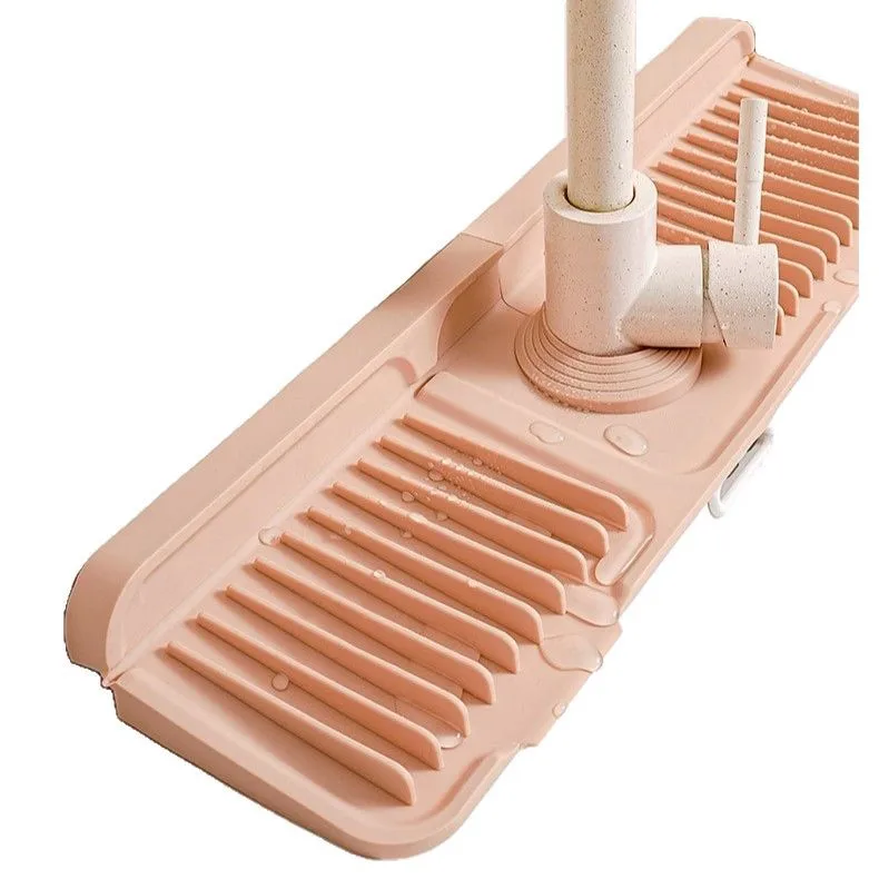 Kitchen Silicone Pad Splash - Proof Wave-patterned Pad Faucet Countertop with Drip-proof Base