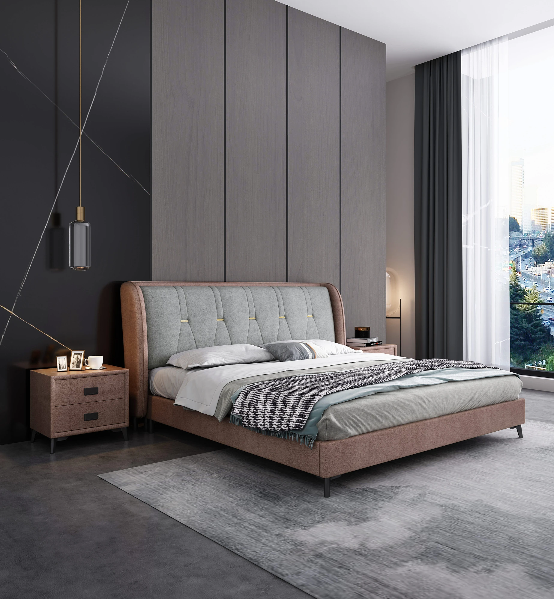 Newly Designed Modern Type of Soft Fabric Double Bed Queen Size  and King Size Bed Frame