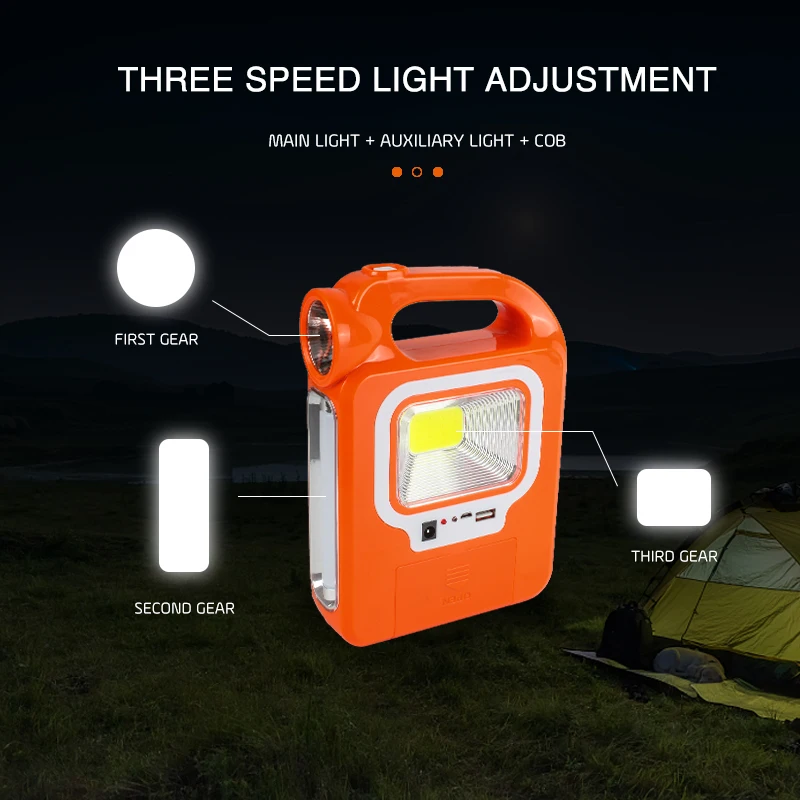 Solar Rechargeable 3 Speed Light Adjustable Mobile Power Bank Usb Charge Solar Camping Lamp