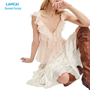 Custom Women's Dress Sleeveless v Neck Back square Styles Rayon Cotton Fabric Bottom Chiffon Flower Casual Clothing Wholesale