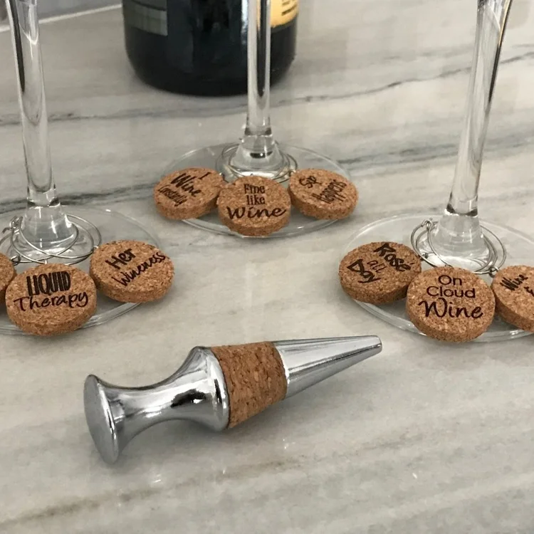 Holiday gift party decoration christmas cork wine glass charms set with bottle stopper