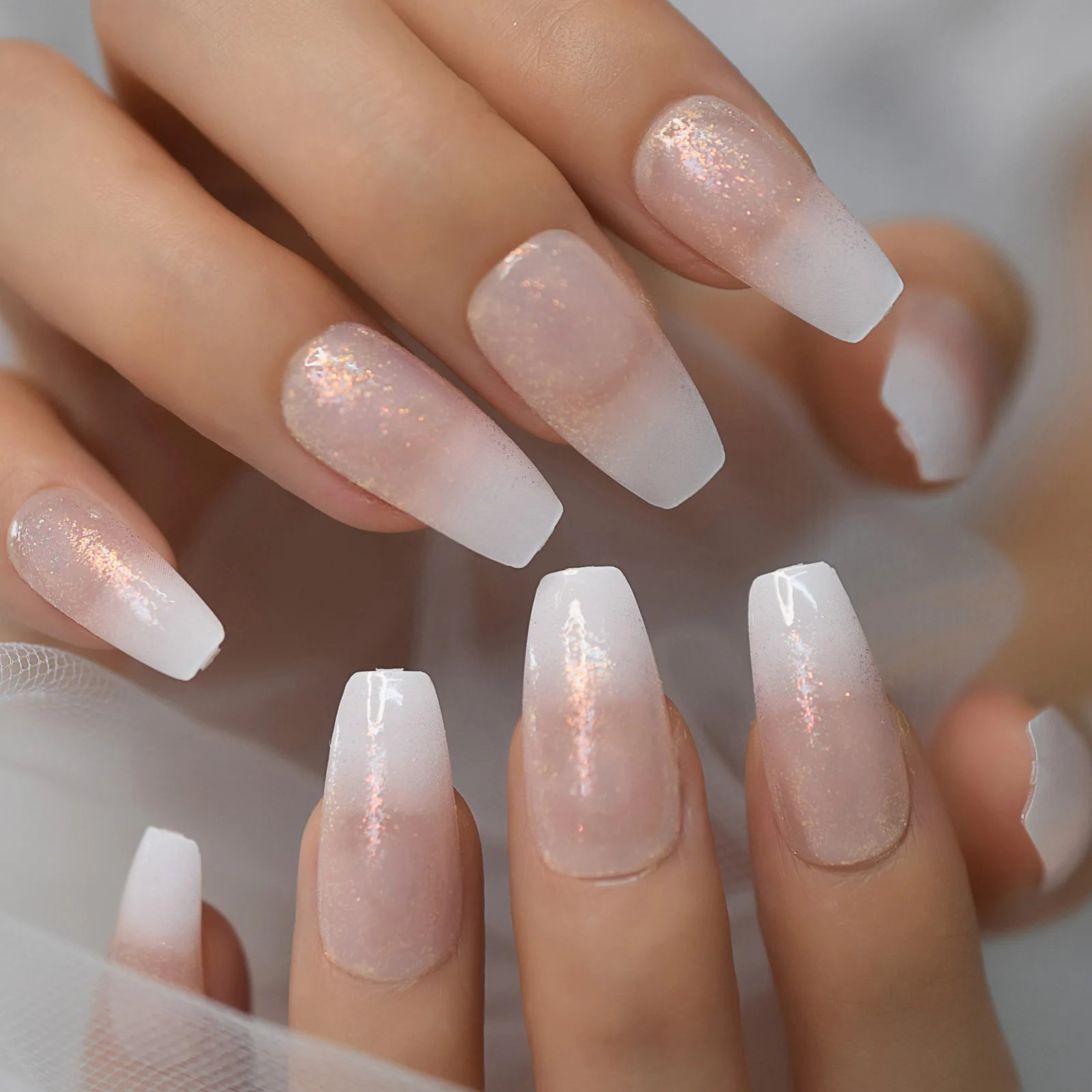 Künstliche Fingernägel Lang In Sargform – Glänzend Mit Schmetterling, 24 Stück + Aufkleber