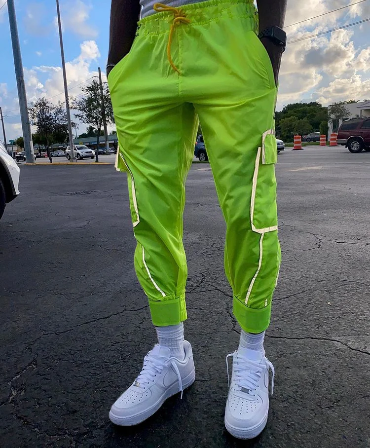 Custom Y2k Windbreaker Pants Reflective Mens Trousers Multi 6 Pocket Polyester Nylon Pants Streetwear Joggers Cargo Pants Men gallery 4