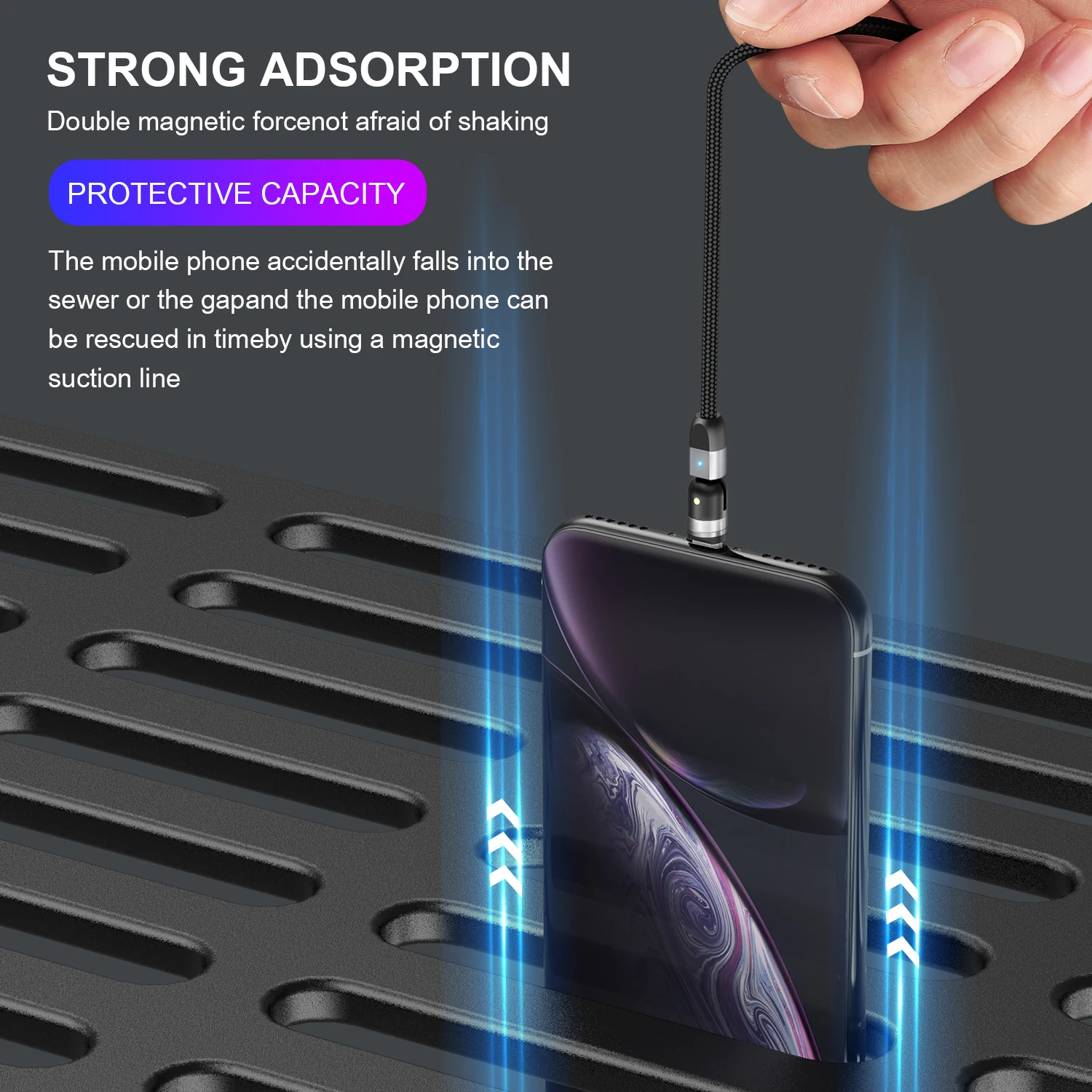 USLION 1M 540 Degree Rotating 3 in 1 USB Magnetic Charging Cable Type C Fast Charging Cable Micro USB Mobile Phone