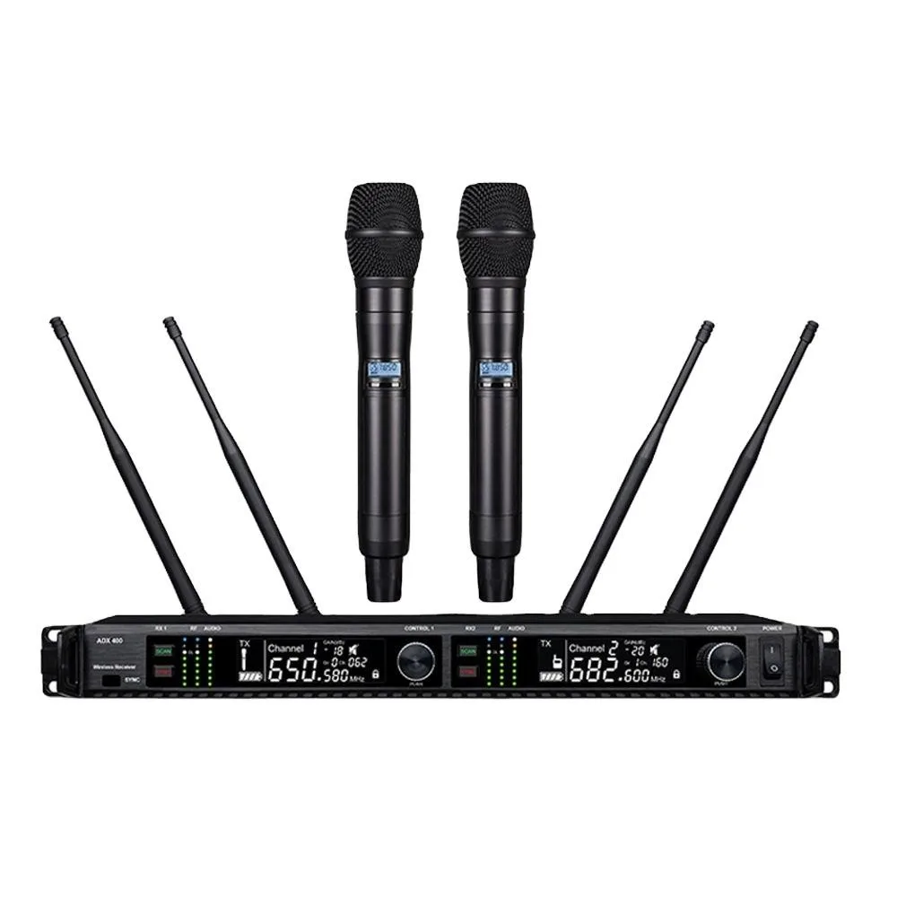 Adx400 Metal Microphone Noise Cancelling with UHF Wireless Handheld Microphone ADX 400 Wireless Studio Karaoke Microphone System