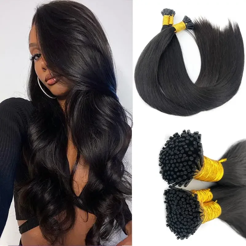 Natürliche Echthaar-Extensions, I-Tip, glatt, Remy, vorgebunden, 16-26 Zoll_voghion.com