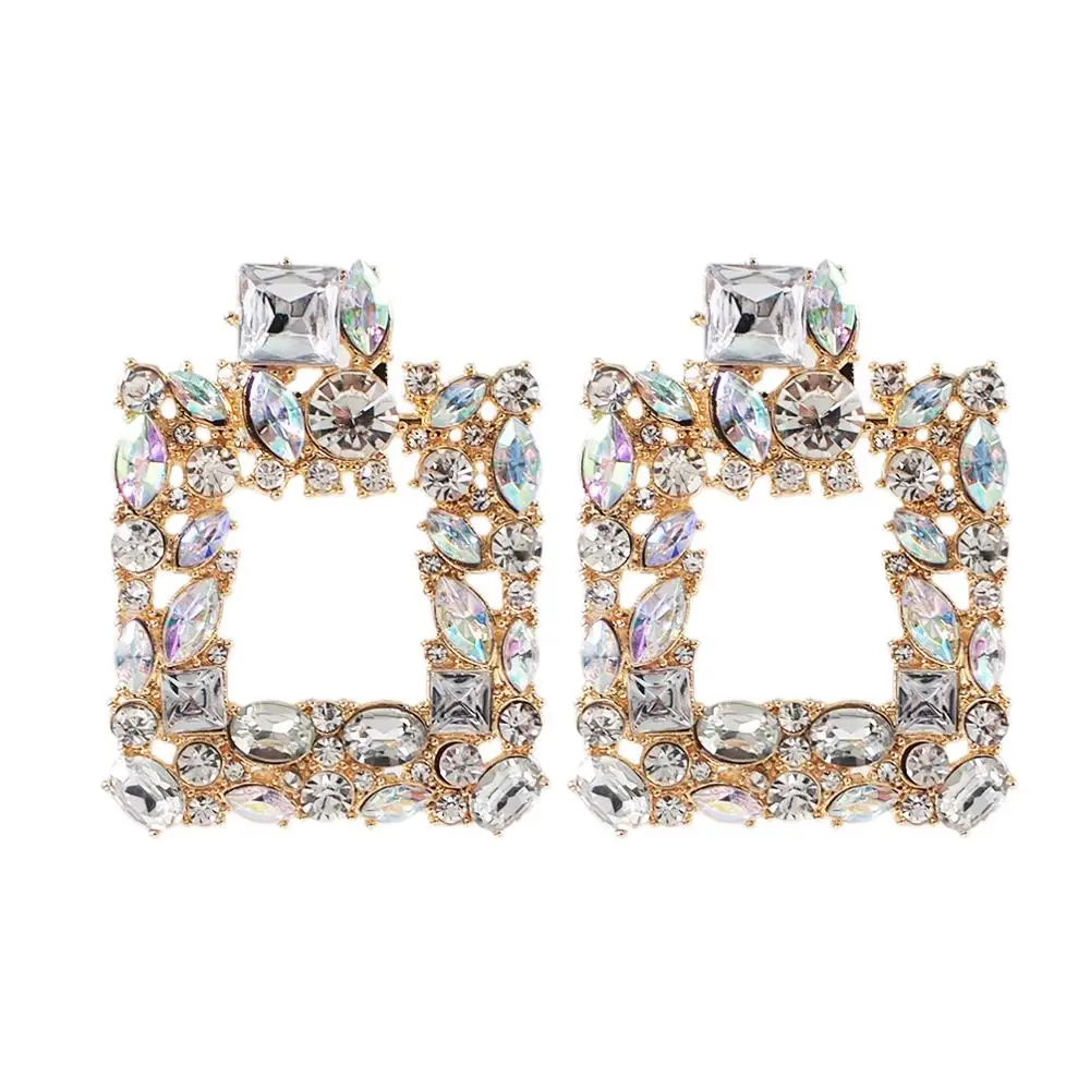 Fashion Crystal Earrings Pretty Square Drop Women's Geometry Jewelry New Gift 