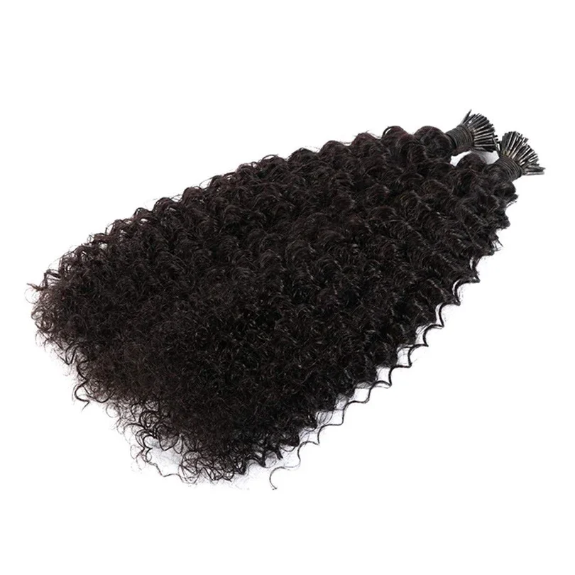 Kinky Curly I Tip Microlinks Human Hair Extensions Braziliaanse Virgin Hair Weave Bundels_voghion.com