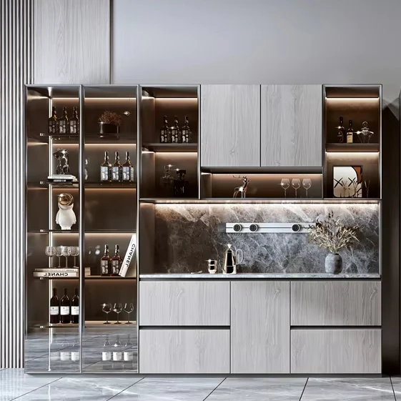 Customized Professional Large Capacity Wine Cabinet Set Wood Panel Bar & Living Room Furniture with Drawers for Home & Hotel Use