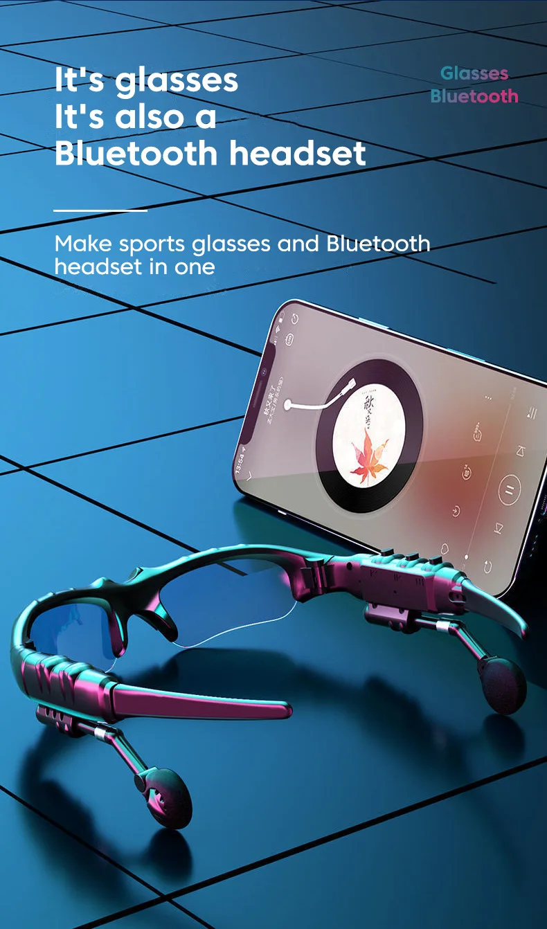 Hot Selling Outdoor Cycling Sports Glasses Wireless Headphones With Microphone Smart Bluetooth of Headphones Sunglasses
