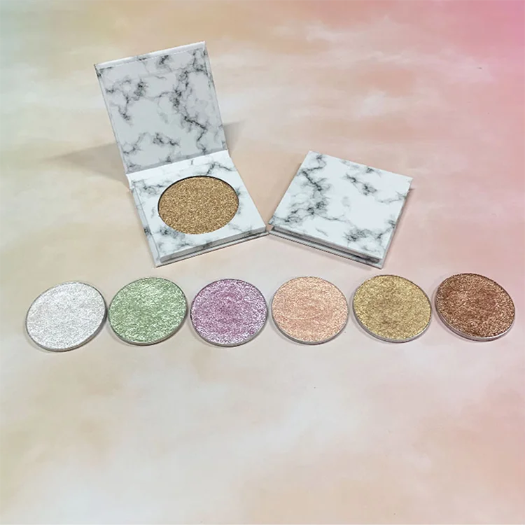 Low Moq 6 Colors Lightweight Shimmer Vegan Cosmetics High Pigment Single Custom Makeup Private Label Marble Highlight Palette