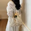 Beige cotton thread tassel large V-shaped bag