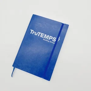 Custom Logo A5 Blue Soft Cover Dotted Lined Printed PU Leather Journal Notebook Thread Sewing Binding with Bookmark