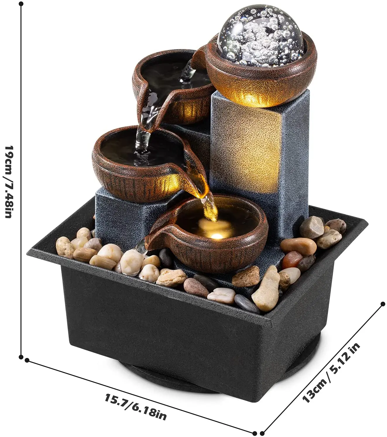 Fountains Tabletop Waterfall Fountain Meditation Indoor Europe Folk Art Brown Water Fountains