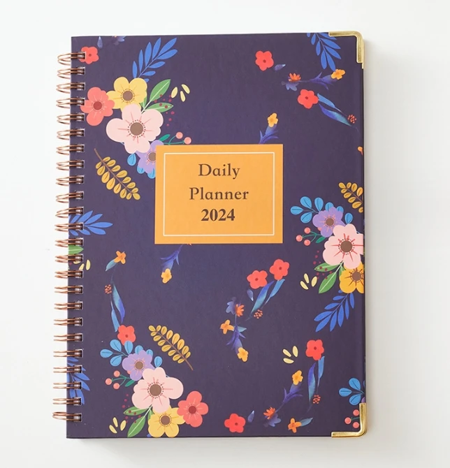 2024 Spiral Handbook And Planner Daily Notebook Side-by-Side Index Page English Weekly Calendar Annual Calendar Coil Notebook