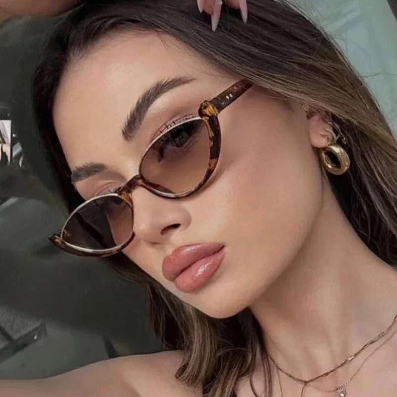 Cat-eye Half Frame Sunglasses Women Hip Hop Y2K Retro Ins Glasses Fashion Trend Small Frame Sunglasses Women